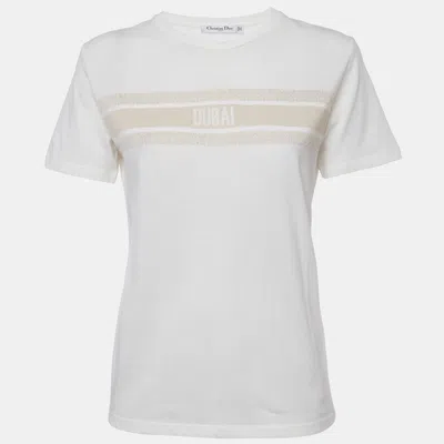 Pre-owned Dior Christian  White Printed Jersey Short Sleeve T-shirt S