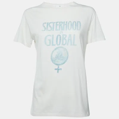 Pre-owned Dior Christian  White Slogan Print Linen Blend Crewneck T-shirt S