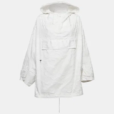 Pre-owned Dior Christian  White Textured Tafetta Hooded Oversized Sweatshirt S