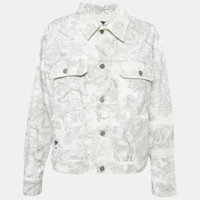 Pre-owned Dior Christian  White Toile De Jouy Iviera Printed Denim Jacket M