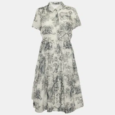 Pre-owned Dior Christian  White Toile De Jouy Print Cotton Midi Shirt Dress L
