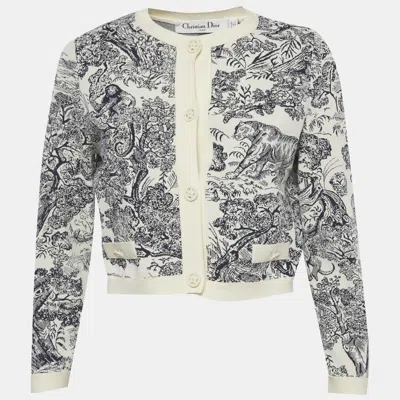 Pre-owned Dior Christian  White Toile De Jouy Sauvage Knit Cropped Jacket S