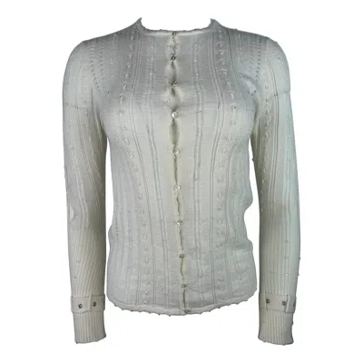 Pre-owned Dior Christian  White Wool Sweater Cardigan, Size 38