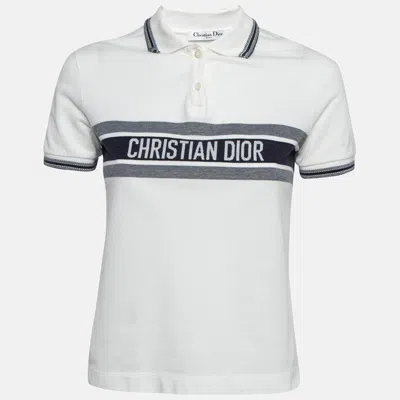 Pre-owned Dior Christian  White/blue Logo Jersey Polo T-shirt Xs