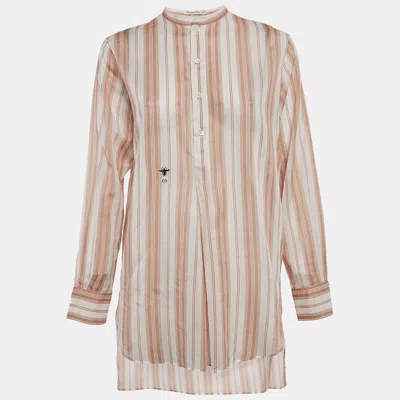 Pre-owned Dior Christian  White/peach Striped Cotton Voile Tunic S