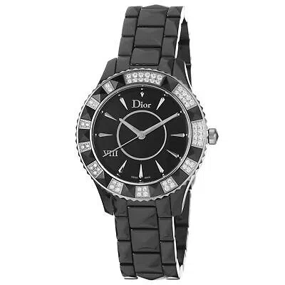 Pre-owned Dior Christian  Women's 'black Eight' Black Ceramic Diamond Watch Cd1241e0c001