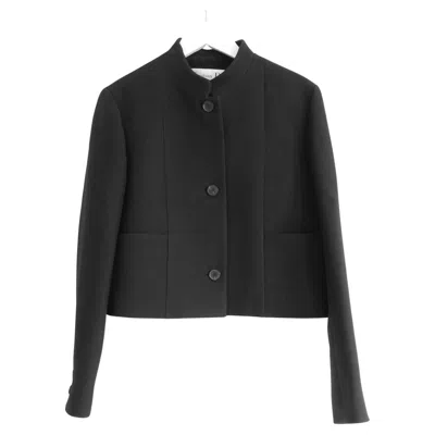 Pre-owned Dior Christian  Women's Black Wool Cropped Jacket With Nehru Collar