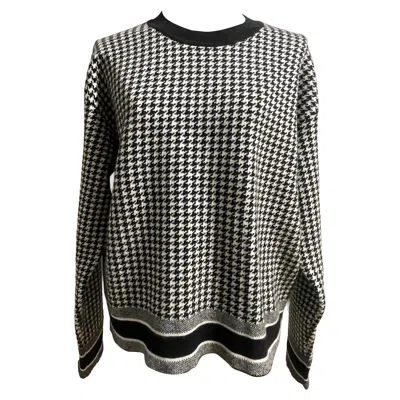 Pre-owned Dior Christian  Women's Cashmere Houndstooth Sweater Size 40 Italy In Black