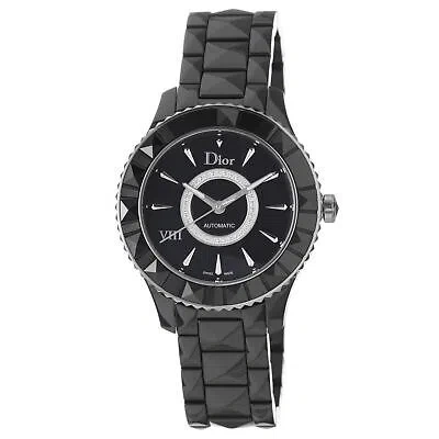 Pre-owned Dior Christian  Women's Cd1245e0c002 Black Eight Black Diamond Dial Ceramic Watch