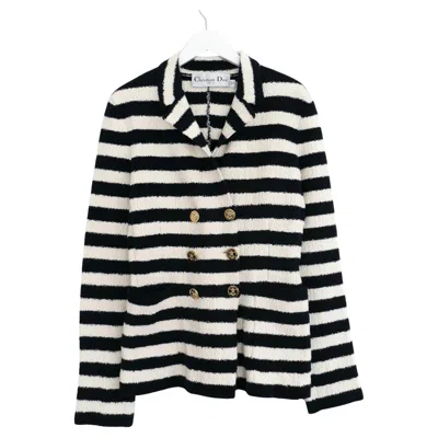 Pre-owned Dior Christian  Women's Fantaisie Striped Bar Jacket In Navy Ecru In Blue