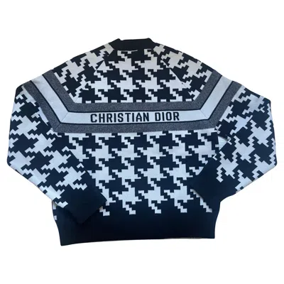 Pre-owned Dior Christian  Women's Houndstooth Cashmere Wool Sweater, Size 40 In Black
