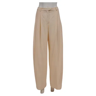 Pre-owned Dior Christian  Women Wide Leg Pants Sz Us 12 Cream Tan Wool High Waist Trousers In White
