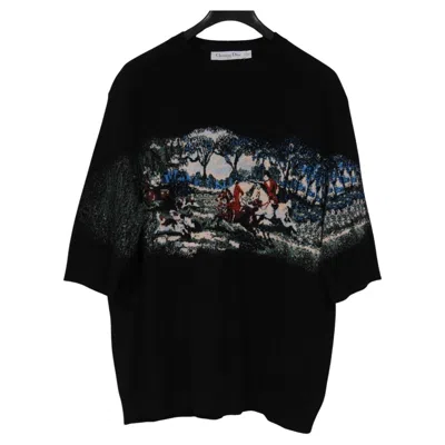 Pre-owned Dior Christian  Womens Graphic Horse Forest Print Sweater Size It 48 Us 12 Black