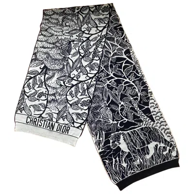 Pre-owned Dior Christian  Wool Toile De Jouy Scarf For Women, Excellent Condition In Black