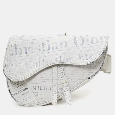 Pre-owned Dior Christian  X Daniel Arsham 2019 White/grey Newspaper Printed Saddle Bag In Gray