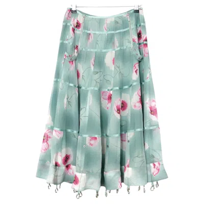 Pre-owned Dior Christian  X Galliano 2003 Floral Silk Hardware Trimmed Maxi Skirt In Gray