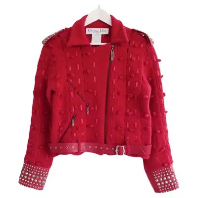Pre-owned Dior Christian  X Galliano Aw04 Red Wool & Studded Leather Biker Jacket