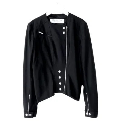 Pre-owned Dior Christian  X Galliano Ss04 Logo Popper & Zip Slim Biker Jacket In Black