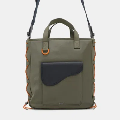 Pre-owned Dior Christian  X Sacai Saddle Green Nylon Tote Bag