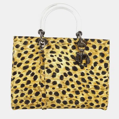 Pre-owned Dior Christian  Yellow Black Cheetah Lady  2way Handbag