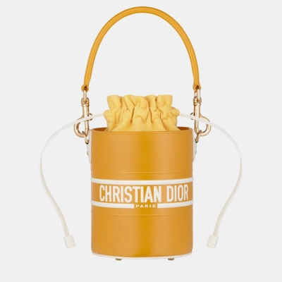 Pre-owned Dior Christian  Yellow Calfskin Small  Vibe Bucket Bag