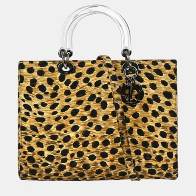 Pre-owned Dior Christian  Yellow Cheetah Lady  Handbag In Black