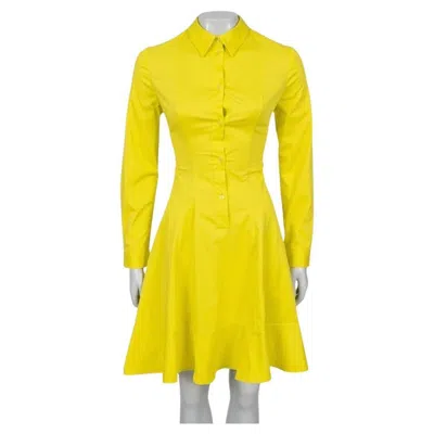 Pre-owned Dior Christian  Yellow Cotton Blend Fitted Shirt Dress It 42/m