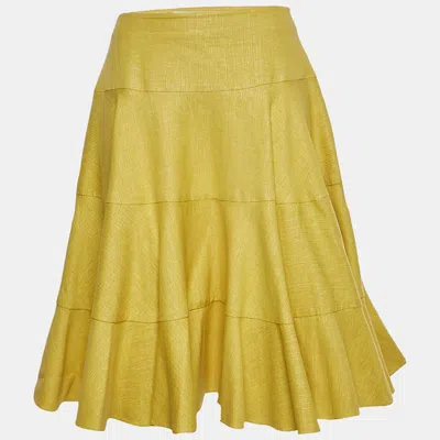 Pre-owned Dior Christian  Yellow Cotton Blend Flared Short Skirt M