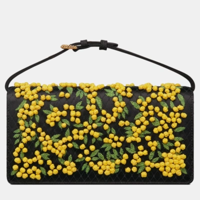 Pre-owned Dior Christian  Yellow Embroidered Satin Minaudiã¨re Bag