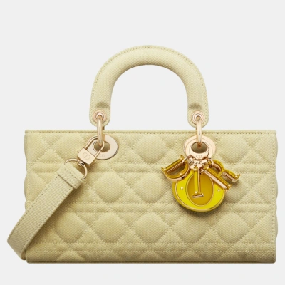 Pre-owned Dior Christian  Yellow Macrocannage Denim Medium Lady D-joy Bag