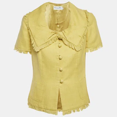 Pre-owned Dior Christian  Yellow Tweed Raw-edge Jacket L