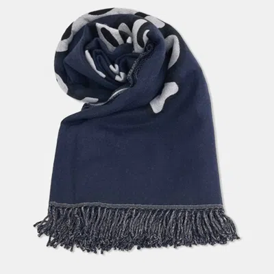 Pre-owned Dior Christian Navy Wool  Blanket And Shawl In Blue