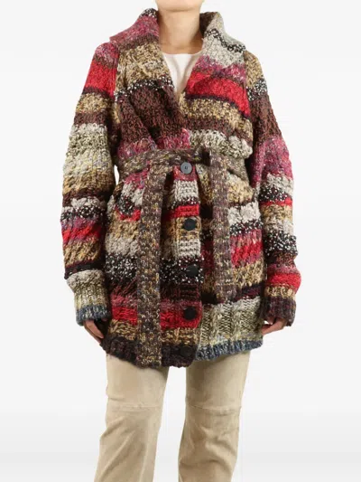 Pre-owned Dior Chunky Belted Cardigan In Red