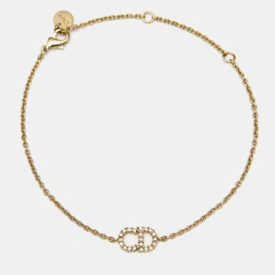 Pre-owned Dior Clair D Lune Crystal Gold Tone Bracelet