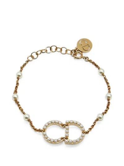 Pre-owned Dior Clair D Lune Faux-pearl Bracelet In Gold
