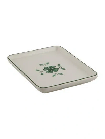 Pre-owned Dior Clover Porcelain Trinket Tray In Green/white