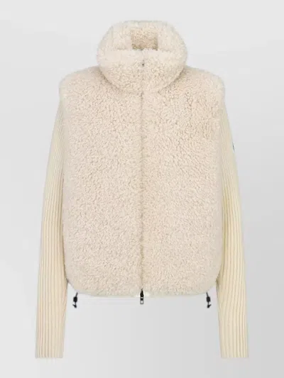 Dior Coat High Collar Ribbed Sleeves Quilted Back In Neutral