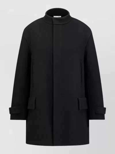 Dior Coat High Collar Straight Hem Scarf Detail In Black