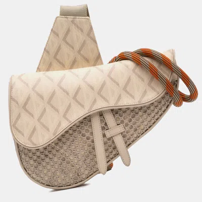 Pre-owned Dior White Coated Canvas Cd Diamond Nautic Saddle Crossbody