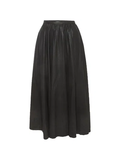 Pre-owned Dior Coated Pleated Midi Skirt In Black