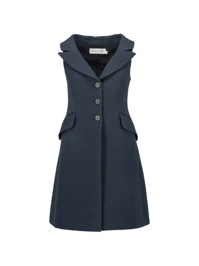 Pre-owned Dior Collared Buttoned Coat In Blue