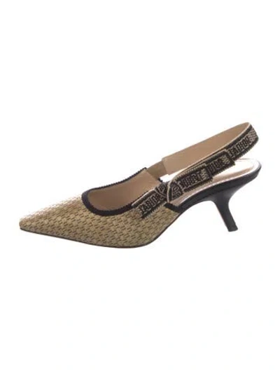 Pre-owned Dior Colorblock Pattern Bow Accents Slingback Pumps In Neutral
