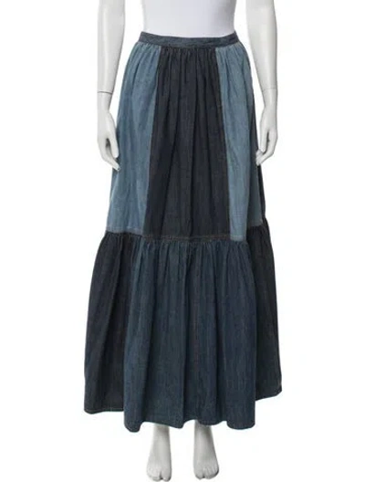 Pre-owned Dior Colorblock Pattern Long Skirt In Blue
