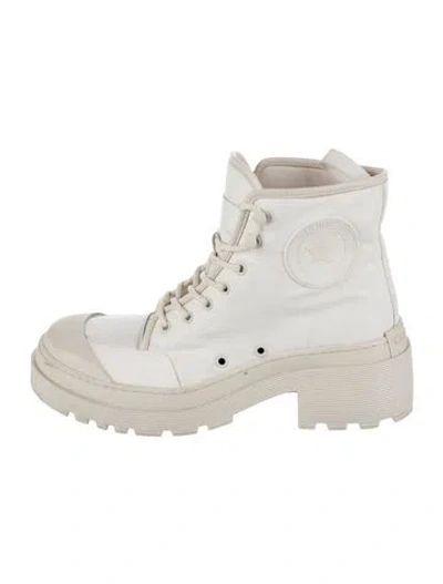 Pre-owned Dior Colorblock Pattern Whipstitch Trim Combat Boots In White