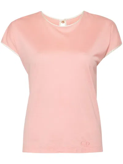 Pre-owned Dior Contrasting-trim Cotton T-shirt In Pink