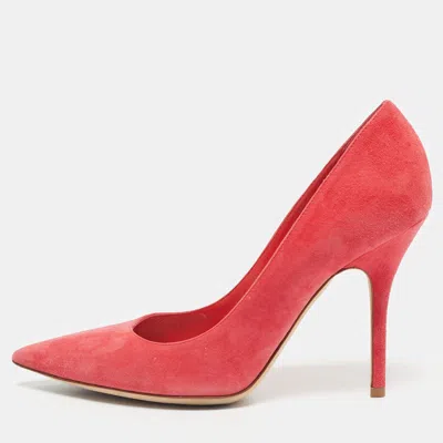 Pre-owned Dior Coral Pink Suede Pointed Toe Pumps Size 37.5