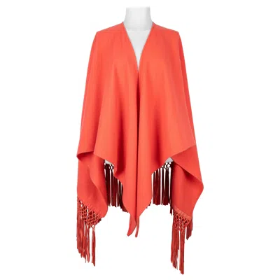Pre-owned Dior Coral-pink Cashmere Stole/shawl With Leather Fringes In Red