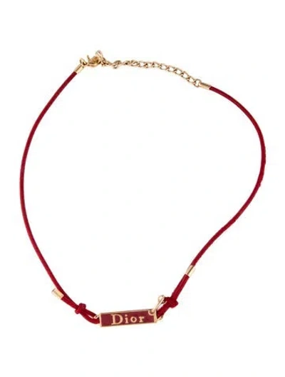 Pre-owned Dior Cord & Enamel Pierced Choker Necklace, 14.25" In Red