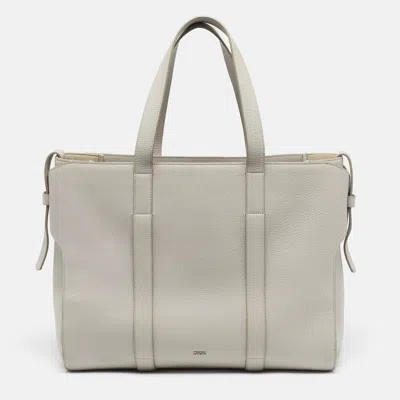 Pre-owned Dior Corolle Light Grey Leather Tote In Gray