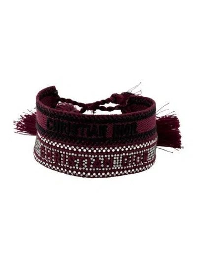 Pre-owned Dior Cotton & Crystal Friendship Wrap Bracelet Set In Black/burgundy/clear